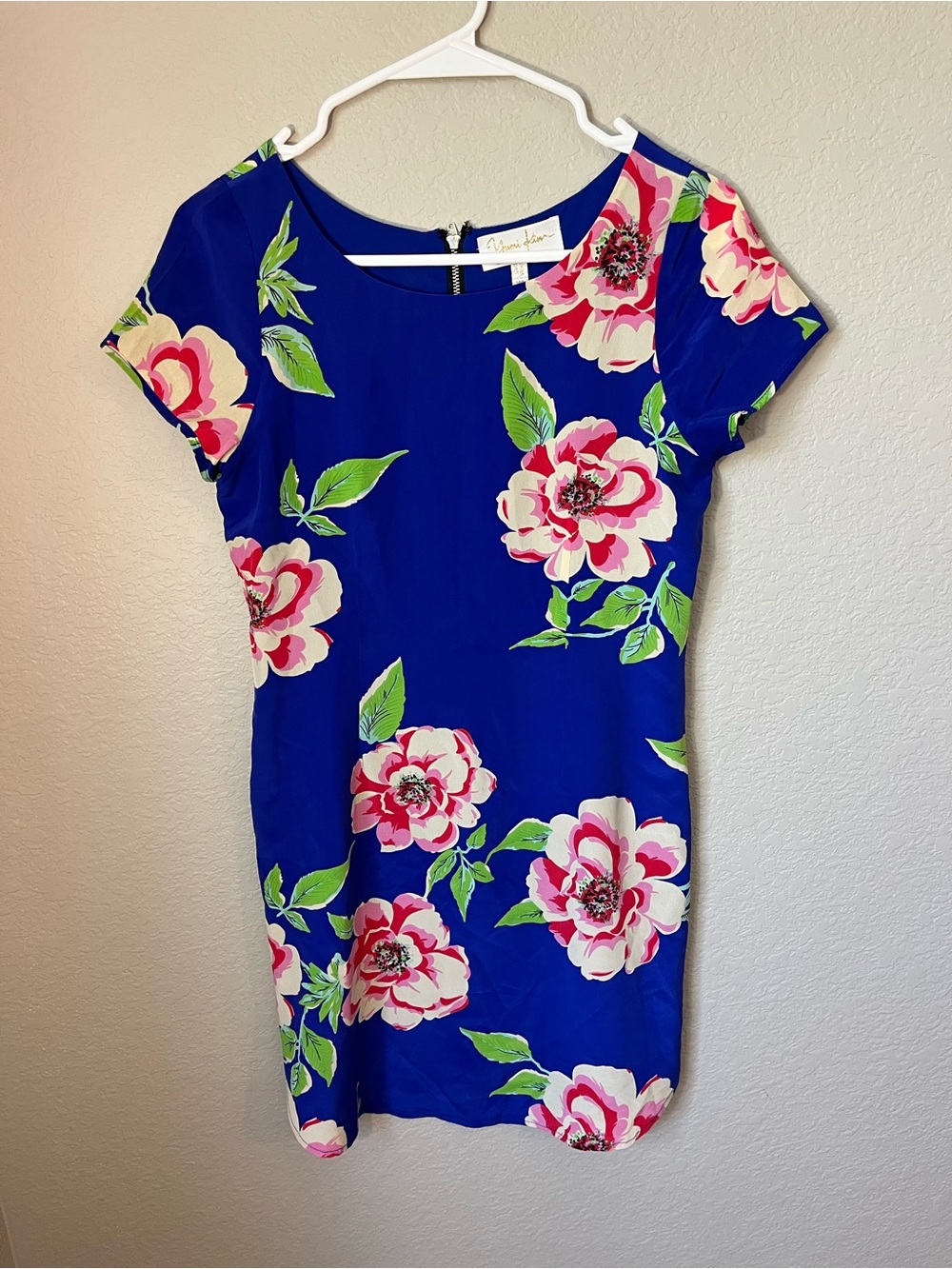 Yumi Kim 100% Silk Floral Shift Dress XS Cobalt Blue Pink Green Vacation Hawaii